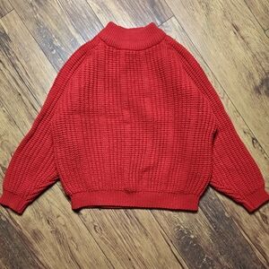 VTG Red Cable Knit Sweater Pullover Holiday Mock Neck Chunky Ribbed Women's Med‎